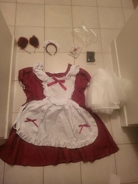 Burgundy and White Maid Tea Dress with Apron